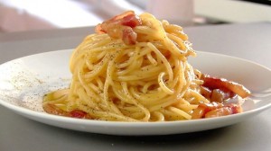 Preparing pasta carbonara with Alberto Leopaldi