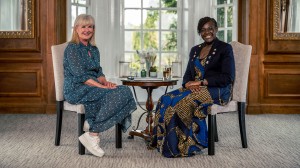 British event host Gaby Huddart interviews Dame Dr Maggie Aderin-Pocock DBE