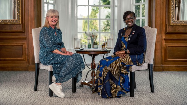 British event host Gaby Huddart interviews Dame Dr Maggie Aderin-Pocock DBE